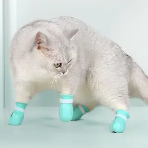 Adjustable Cat Bath Shoes, 4 Counts/box Silicone Cat Bath Shoes, Pet Paw Protector, Pet Grooming Supplies for Dogs & Cats, Kitten Shoes