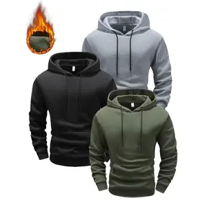 Pack of 3 - Men's Thickened Loose Fit Hoodie for Autumn and Winter, with Hood and Drawstring, Simple and Versatile Sweatshirt, Comfortable and Stylish Pullover Hoodie, Plush Lined for Extra Warmth, Non-Iron Fabric, Soft Brushed Interior, Fashionable Casua