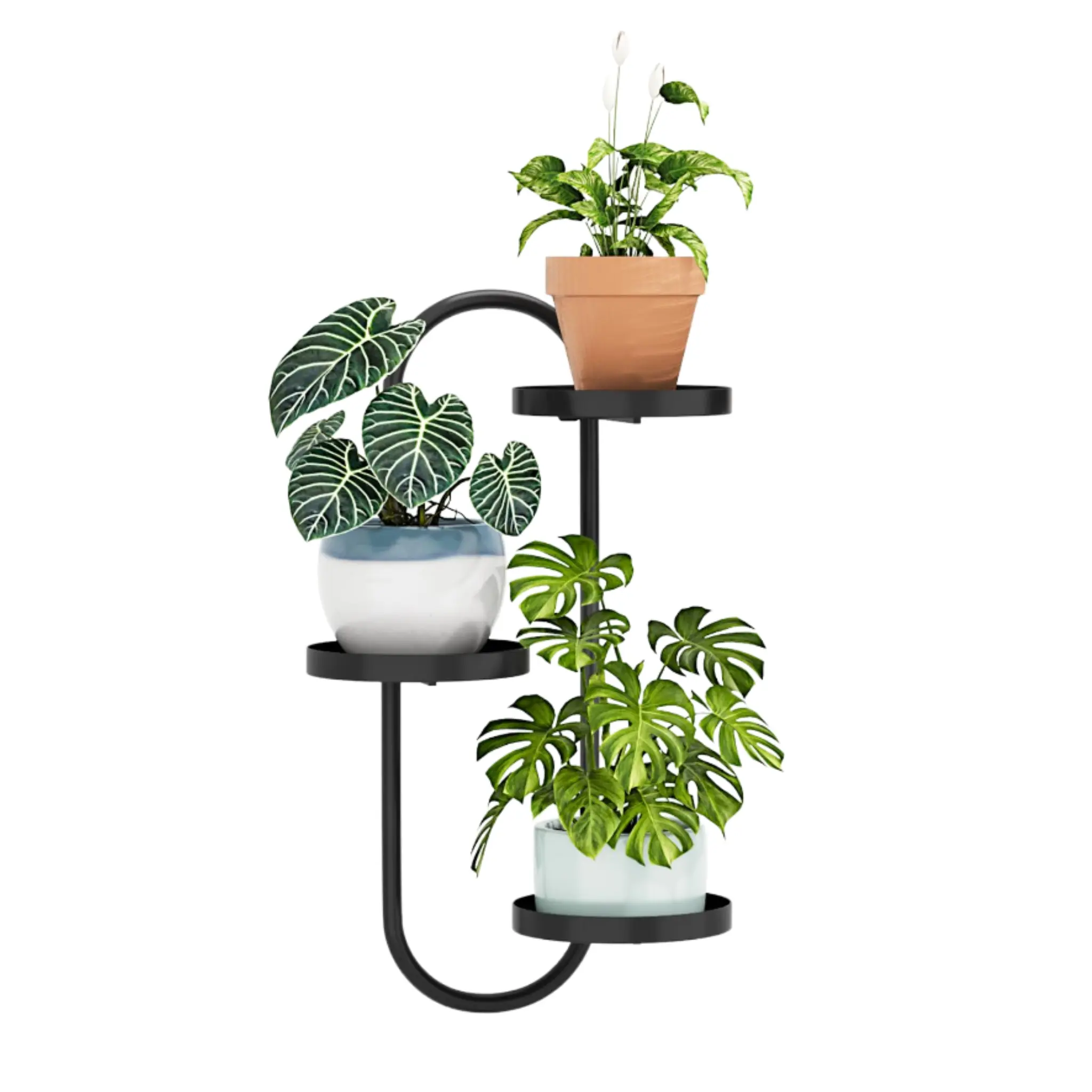 Bamworld 1-Pack Black Metal Wall Mount Shelf - Wall Shelves with Stable Tray Support, 7" Deep Planting, 3 Trays for Many Plants, Works Indoors or Outdoors for Living Room, Balcony Decor