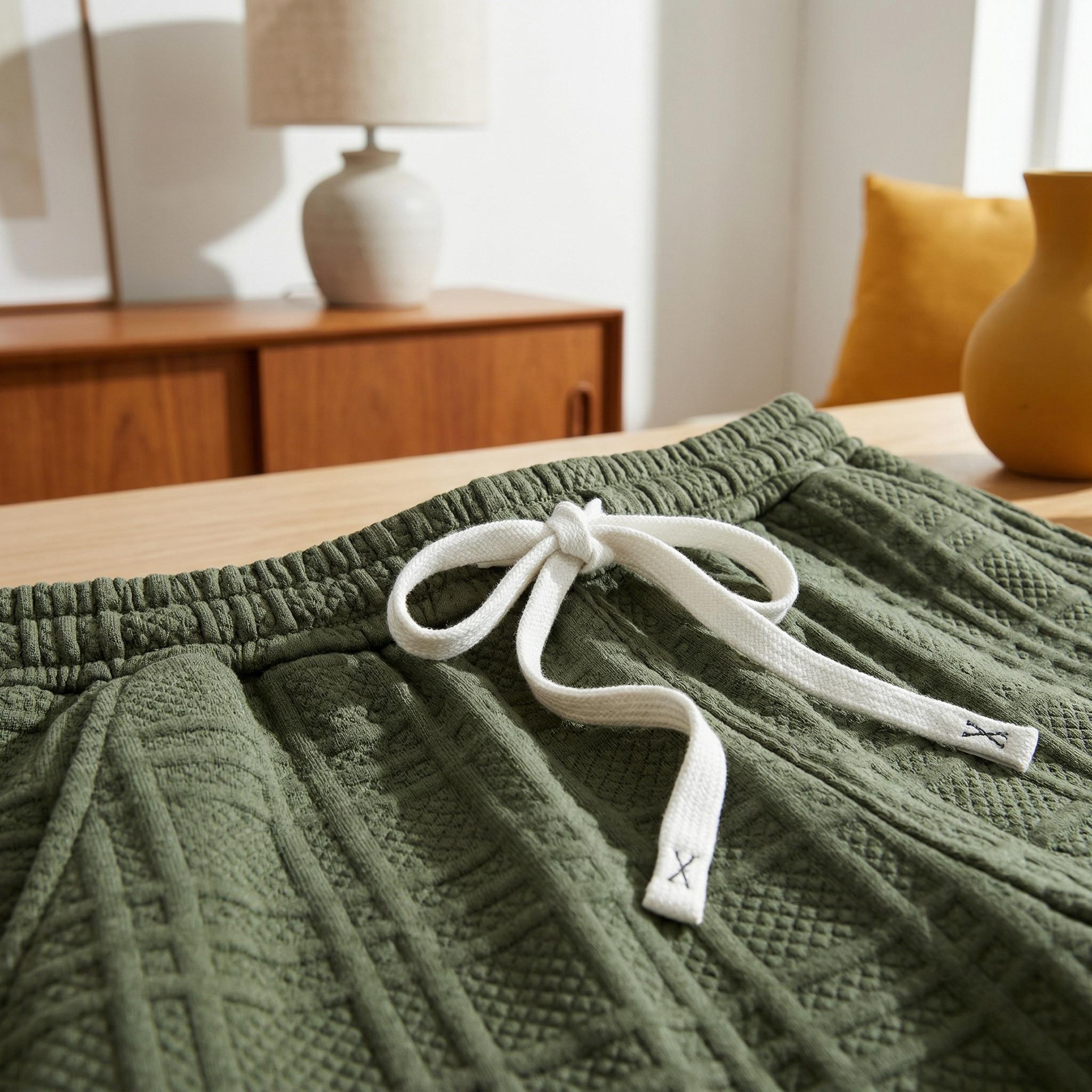 Men's 2 Piece Outfit, Textured Knit Button Down Shirt & Shorts Set for Summer