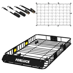 Forluck 64 x 39 x 6 Inch Universal 250 LBS Heavy Duty Roof Rack Cargo Carrier with Net & Ratchet Straps, Extension Rooftop Cargo Carrier, Car Top Luggage Holder for SUV, Truck or RV Steel Construction