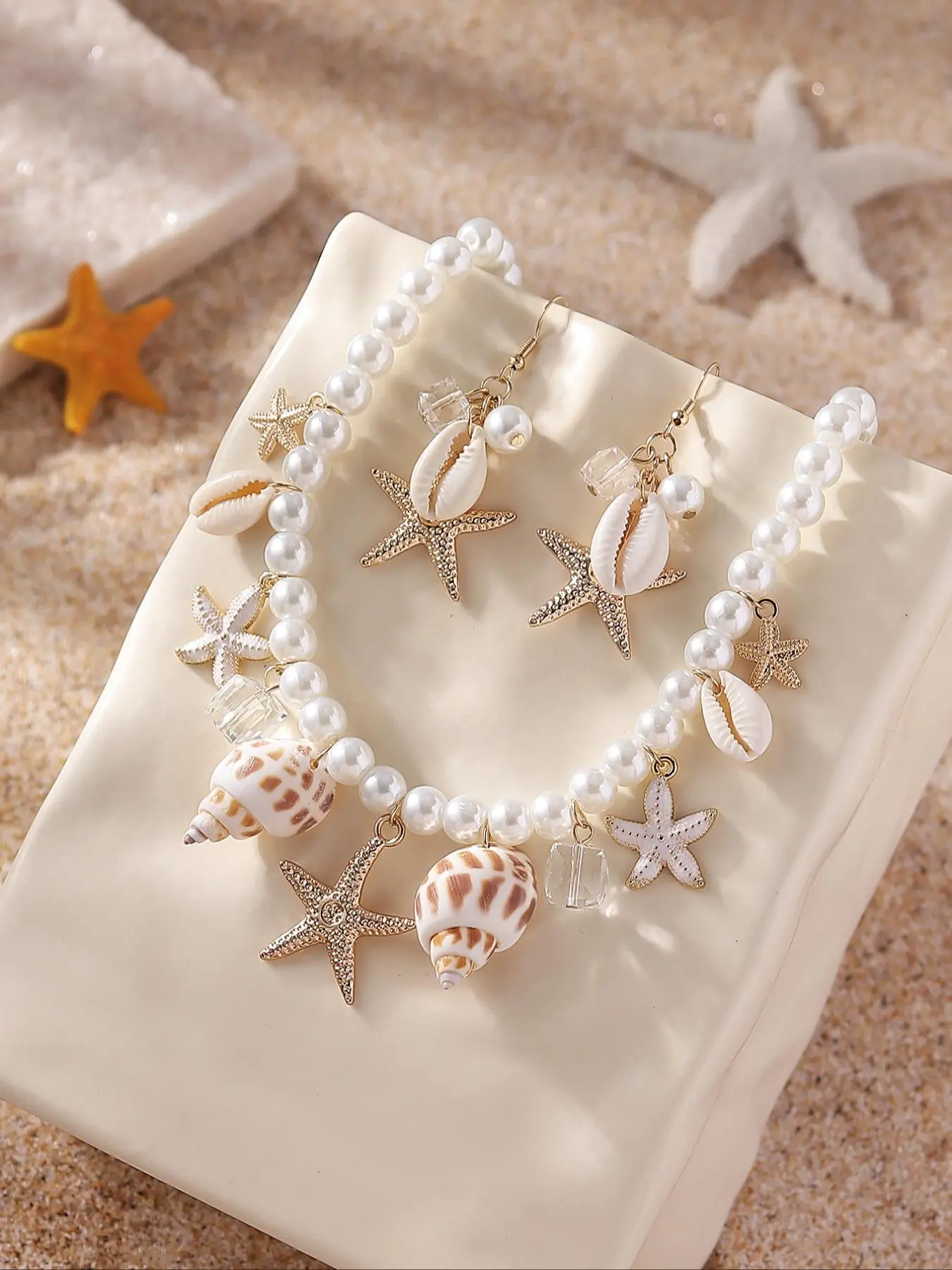 Cute Starfish & Shell Design Jewelry Set, Fashion Jewelry for Party, Daily Clothing Decor, Trendy All-match & Exquisite Jewelry for Birthday Gift, Accessories