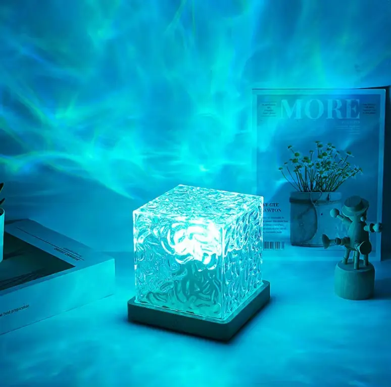 VellureHome 3D Crystal Water Ripple Night Light LED Lamp | Touch Control, USB Rechargeable