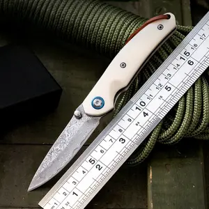 Damascus Steel Pocket Folding Knife – Drop Point Blade, Ergonomic Resin & Steel Plate Handle. Compact Daily EDC Tool, Durable & Easy to Carry. Multifunctional for Daily Light Use, Perfect Gift for EDC Lovers