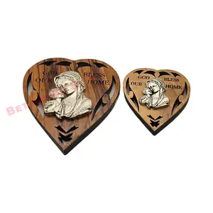 Olive wood Fridge magnet Virgin Marry heart design from the holy lands Decor Wooden