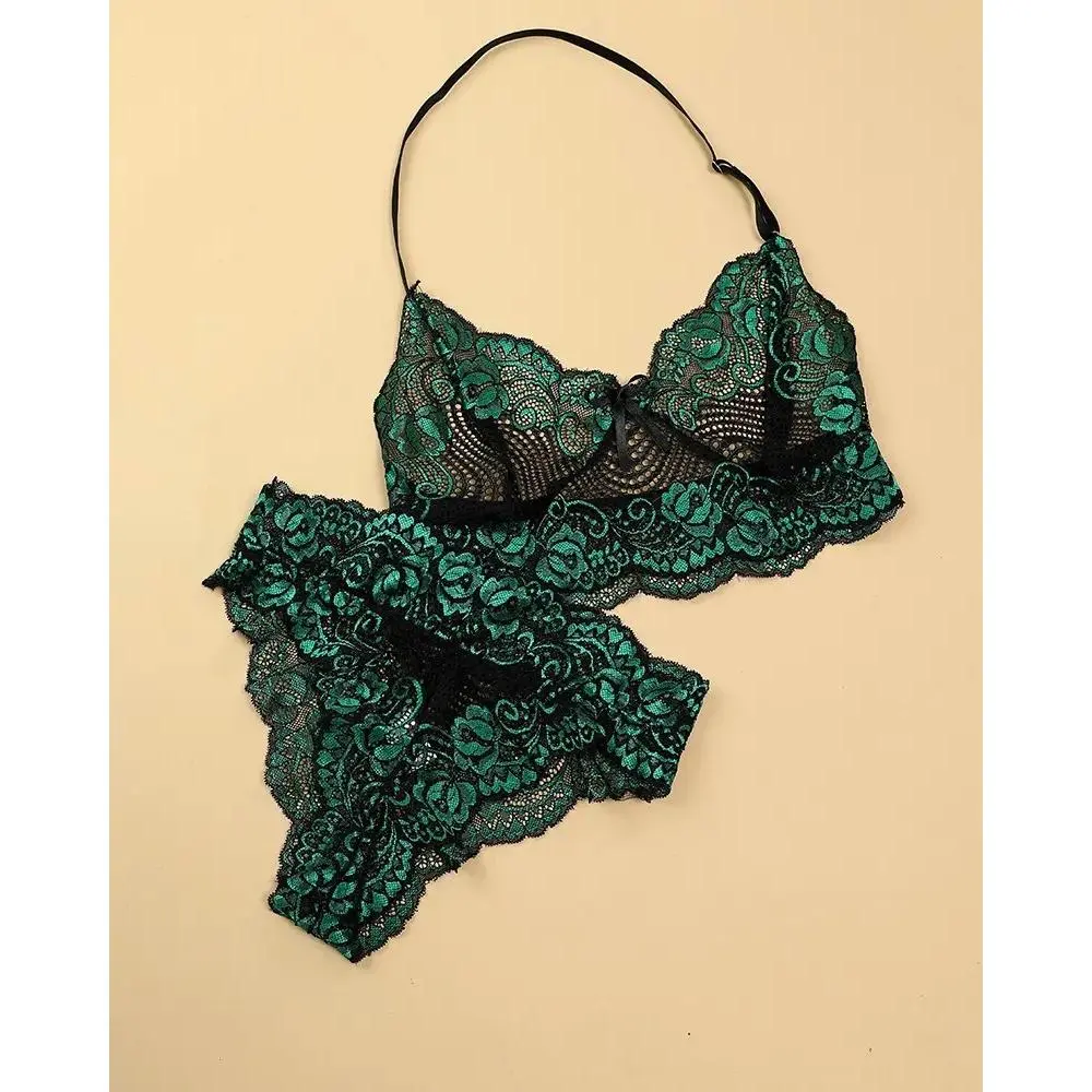 Women Color Contrast Lace Bra Set Deep V Push up Bow Crotchless Chest Cut out Hollow Straps Adjustable Lingerie 2pcs, Underwear For Women, Bras For Women