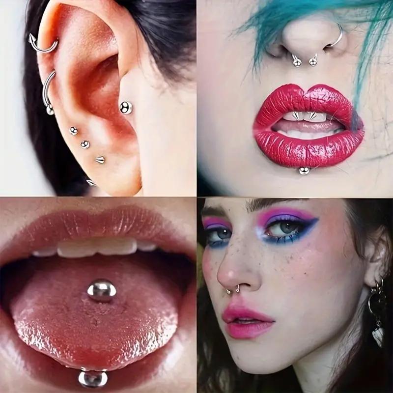 150PCS Stainless Steel piercing jewelry includes almost everything you need for nose , ear , navel , eyebrow , tongue , septum, cartilage, helix, daith , lip Piercing .