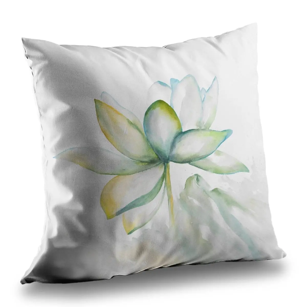 14x14 in. Polyester Poly Twill Decorative Throw Pillow with Insert & 360 Stand - Twill Weave, Soft Texture, Scandinavian Botanical Vibe, Durability, Lotus Print, Bedroom Decor, Vibrant Colors, Minimalist Interior Design