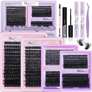 QUAFFLY Lash Extension Kit Thick Eyelash Extension Kit 10-18mm Fluff Volume Lash Clusters 40+60+80+100D Individual Eyelashes Kit with Lash Bond and Seal*2/ Remover/ Tweezers/Dual-Ended Brush Eyelash Set Eyelash Extension Glue