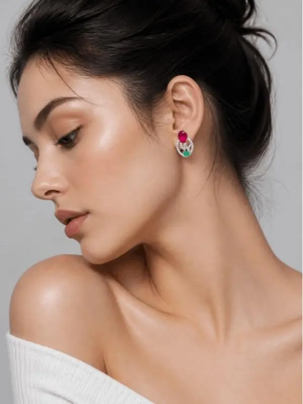 Divine Aurora Mozambique Ruby, Emerald & Diamond Earrings ️