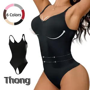 SummerVibes Women's Seamless Thong Bodysuit - Adjustable Strap, Soft Knit 4-Way Stretch Fabric, Skinny Tummy Control Compression Shapewear, Breathable Ribbed Bottom, Bra-Friendly Scoop Neck Activewear, Casual Everyday Wear, Black,summervibes