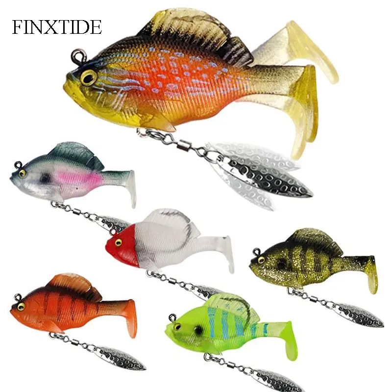 FINXTIDE 6Pcs Pre-Rigged Jig Head Soft Fishing Lures,Paddle Tail Swimbaits/3D Eyes/Spinner Blades for Bass Fishing,Hidden Ultra-Sharp Hook in The top fin,Fishing Bait for Freshwater Saltwater Dealsforyoudays Outdoorfun Fathersdaygift
