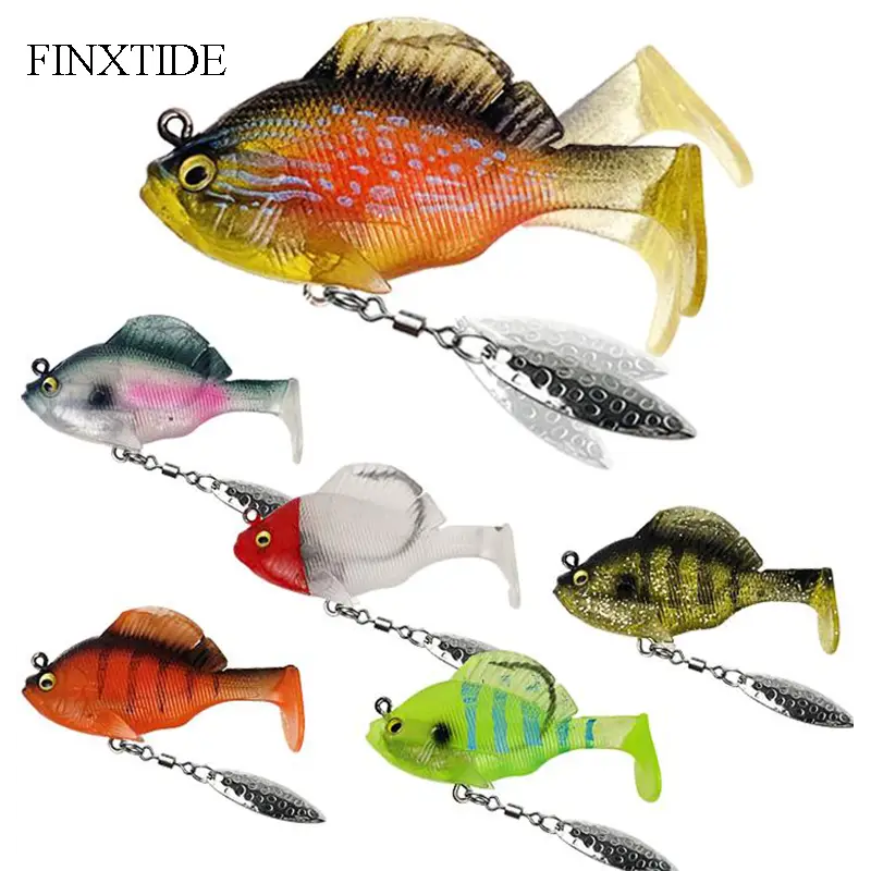 FINXTIDE 6Pcs Pre-Rigged Jig Head Soft Fishing Lures,Paddle Tail Swimbaits/3D Eyes/Spinner Blades for Bass Fishing,Hidden Ultra-Sharp Hook in The top
