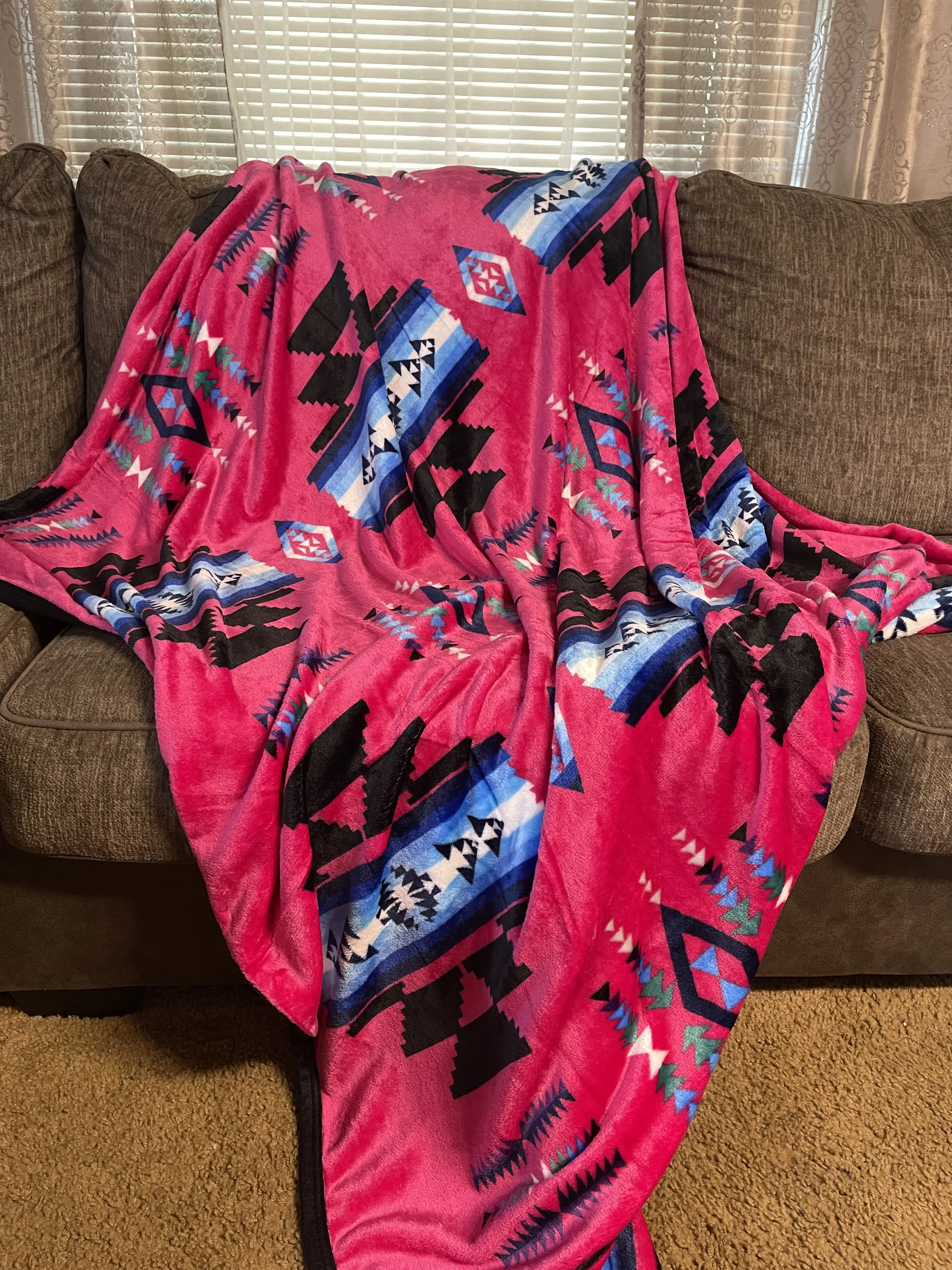 Native Sunset Hot Pink Full 60"x 80" Oversized Throw Single Layer Soft Plush Blanket
