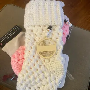Christmas Bobble Stitch Stockings for the Family - White & Pink, Featuring Snowflake Design, Soft Knit Fabric, Perfect for Holiday Celebrations