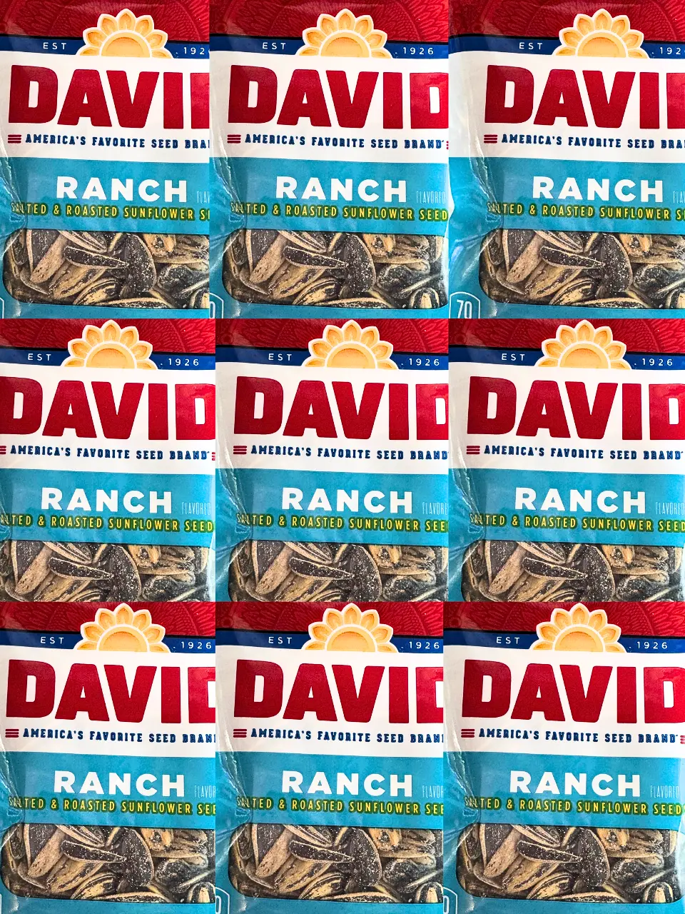 DAVID Ranch Sunflower Seeds 9 Pack or 12 Pack NYC Bodega Snacks NY Snack Pantry 0.8oz per bag