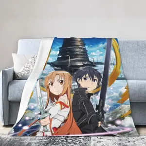 Sword Art Online Kirito and Asuna SAO Ultra-Soft Micro Fleece Blanket Super Soft Throw Blanket Flannel Fleece Blanket for Couch Bed Sofa Travelling Camping 80"x60" 752