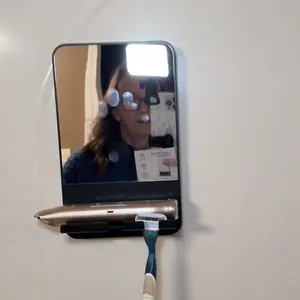 TAILI Fogless Shower Mirror, Anti-Fog with Razor Holder, Suction Shaving Mirror with Storage Tray, Rust-Proof, Shatterproof, Removable for Bathroom, Shower Accessories, Black