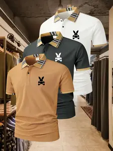 Men's Casual Sporty Short Sleeve Set, British Style Menswear Polo Shirt, Perfect for Golf & Outdoor Sports, Slim Fit Plain Design, 3 Piece Pack