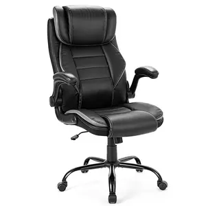 Big and Tall Executive Office Chair for Heavy People, 400lbs Ergonomic High Back Leather Chair with Lumbar Support & Adjustable Headrest, Comfy Computer Desk Chair for Long Sitting, Grey