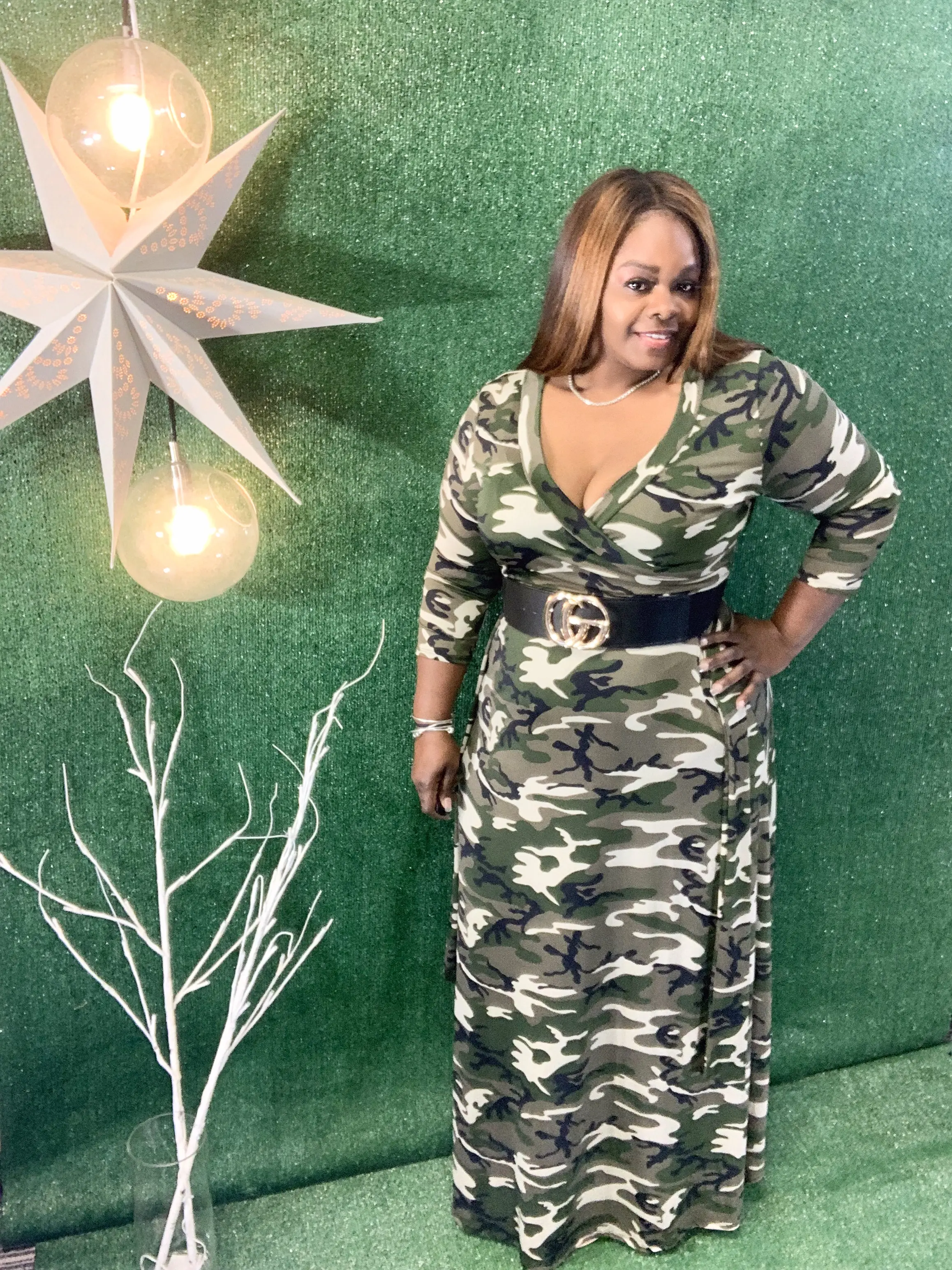 army green camouflage dress One Shoulder Camo Dress main image 0
