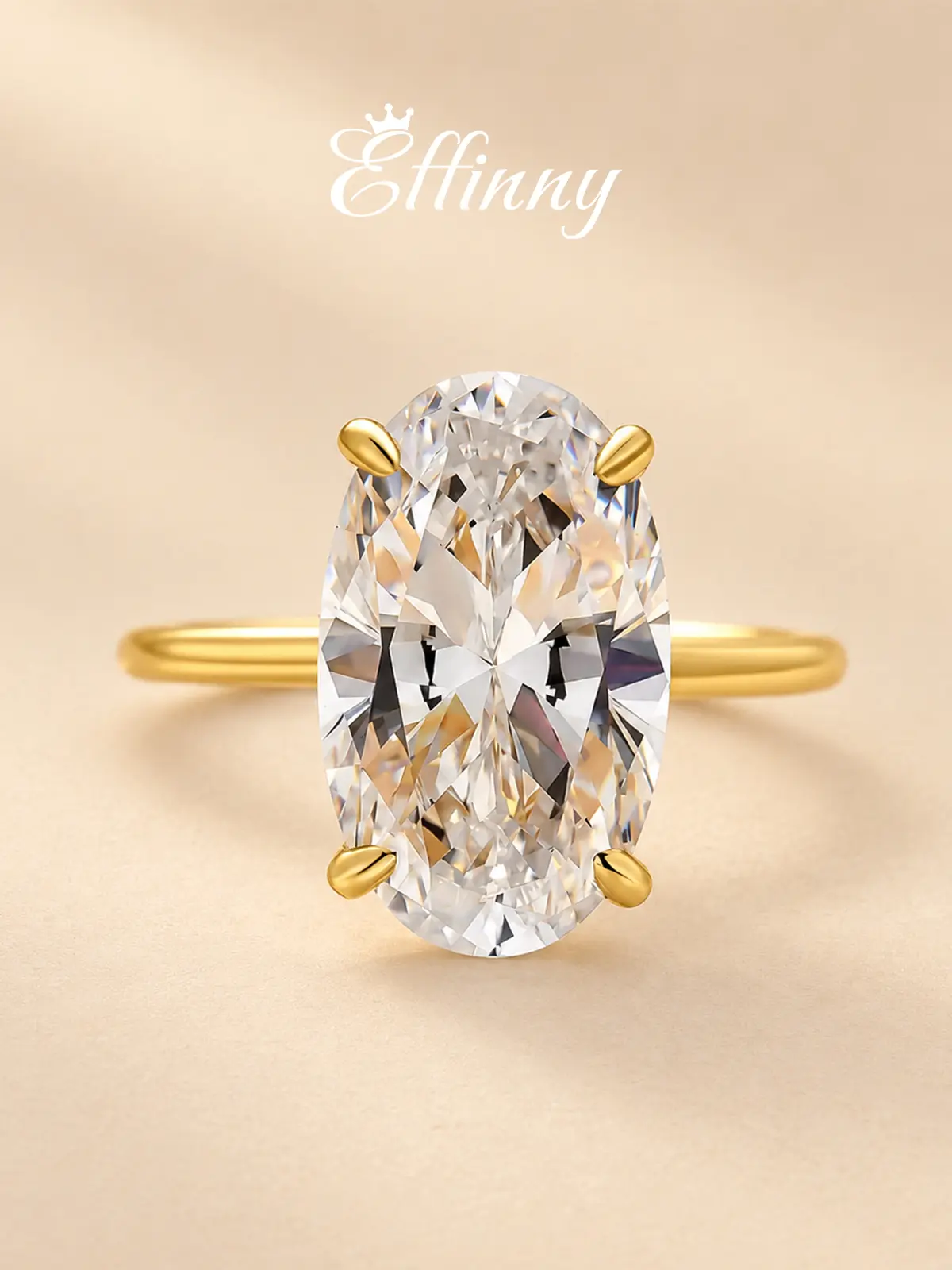 Effinny 925 Sterling Silver 6.5ct Oval Cut Solitaire 14K God Plated Engagement Ring, 5A Cubic Zirconia Affordable Jewelry, Travel-friendly  Promise Comfortable Ring for Daily Wear