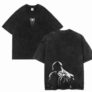 Vintage Acid Wash Spiderman Graphic T-Shirt, Unisex Retro Distressed Spider Hero Oversized Tee, Heavyweight Cotton Hip Hop Streetwear Top, Loose Breathable Casual Short Sleeve Shirt for Outdoor Daily Leisure Urban Street Style UVW