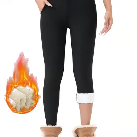 Women's High-Waist Comfortable Soft Fleece Lined Thermal Leggings - Lady Female Long Length Ribbed Shaping Slimming Fitted Full-Length Machine Washable Sports Joggers for Winter Outdoor Sports, Back to School