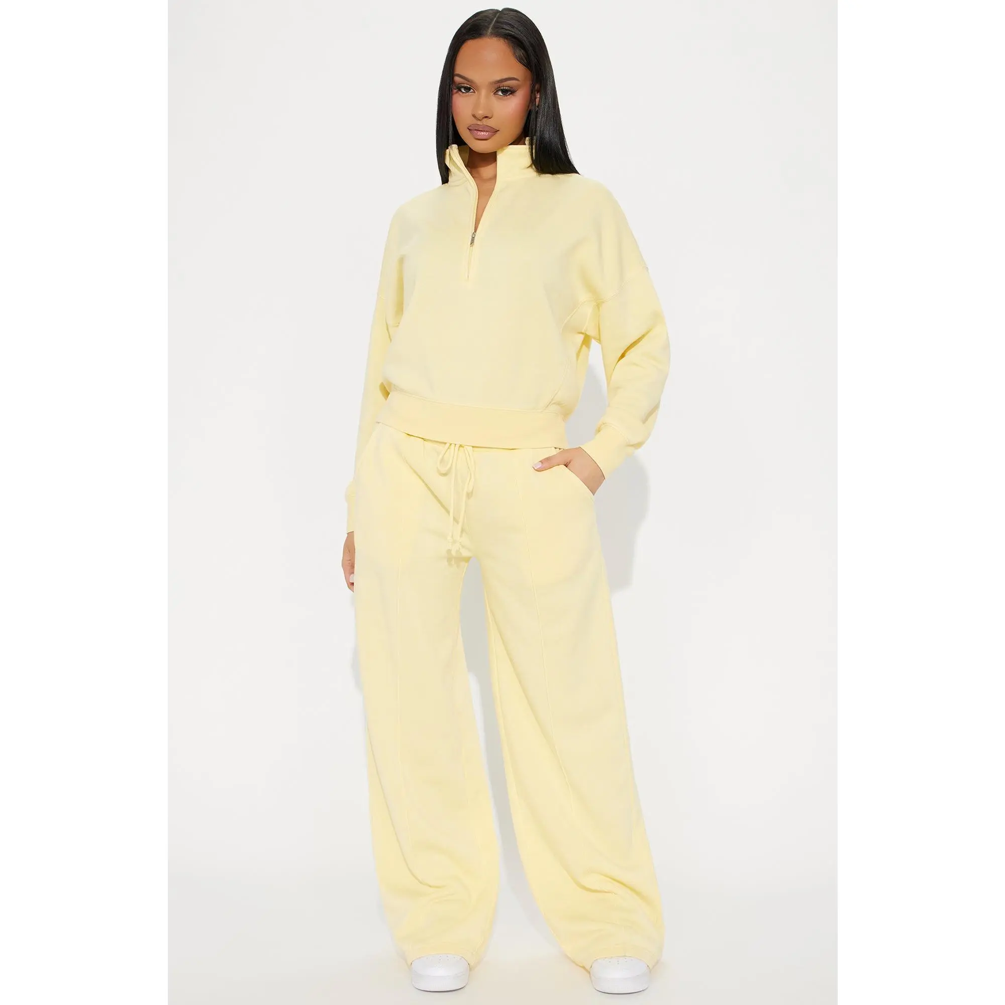 Lazy Days Washed Fleece Pant Set - Butter Yellow