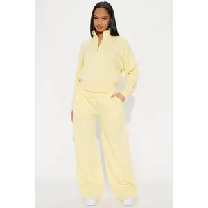 Lazy Days Washed Fleece Pant Set - Butter Yellow