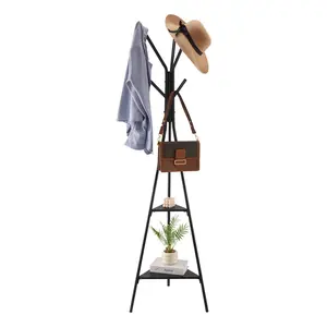 Freestanding Coat Rack With Two Shelves And Six Hooks For Entryway Hallway Or Living Room, Stable Metal Stand, Easy Assembly, Space Saving Design, Ideal For Coats Hats Bags And Accessories In Home Office