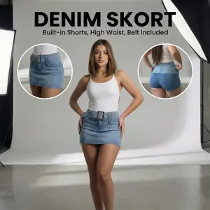 ChicCurve Denim Skort for Women High Waisted Built-in Shorts Stretchy Comfortable Fit