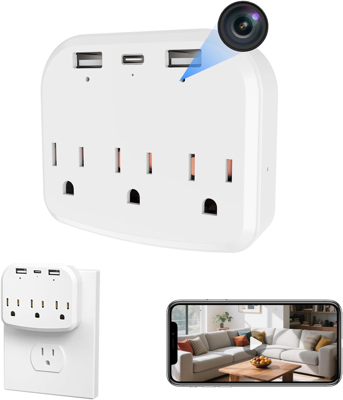 Security Wall Outlet WiFi Camera 1080P Mini Wireless Nanny Cam-Dual-Band WiFi-with Bracket Function