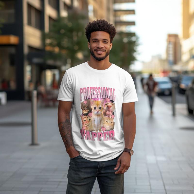 180g Men's Pure Cotton Round Neck Short Sleeve T Shirt US CA Warehouse 3 with Cute Cat and Kittens Image Professional Yapper Design