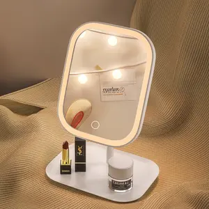 Portable LED Makeup Mirror with Light, LED Cosmetic Mirror, Foldable Vanity Lamp, 3 Lighting Modes, Touch Control, Rechargeable Battery, USB Charging, Women, Bathroom, Travel