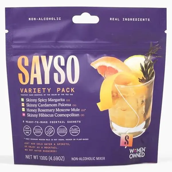 SAYSO Spicy Margarita, Cardamom Paloma, and Hibiscus Cosmopolitan (Skinny) & Honey Rosemary Moscow Mule Cocktail Mix Variety Pack | (Low-Calorie & Low Sugar Cocktail Tea Bags), 8-Pack Assorted