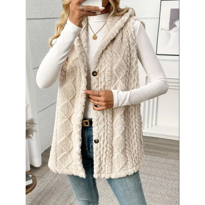 Women's Solid Color Sleeveless Hooded Puffer Jacket, Fall Winter New Arrival, Casual Loose Fit Outerwear, Ladies Fashion Coat