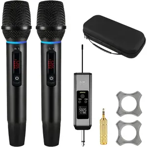 UHF Rechargeable  Microphone for Singing with Handbag, Metal Handheld Dynamic Mic with Receiver, Karaoke Microphone  for Speaker, Dj, 200ft Range of Cordless Mic 2 Pack Set Portable