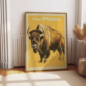 Vintage Bison Poster Unframed , The Plains Poster Unframed  Retro Outdoors Poster Unframed , Retro Travel Poster Unframed , Cabin Cottage Wall Art, Outdoor Sports, Dad For him Gift