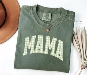 Green Gingham Mama Shirt, Comfort Colors Checkered Mama Tshirt, Mother's Day Gift, Girly Aesthetic Tee, Cute Mom Crewneck, Girly Mama Shirt