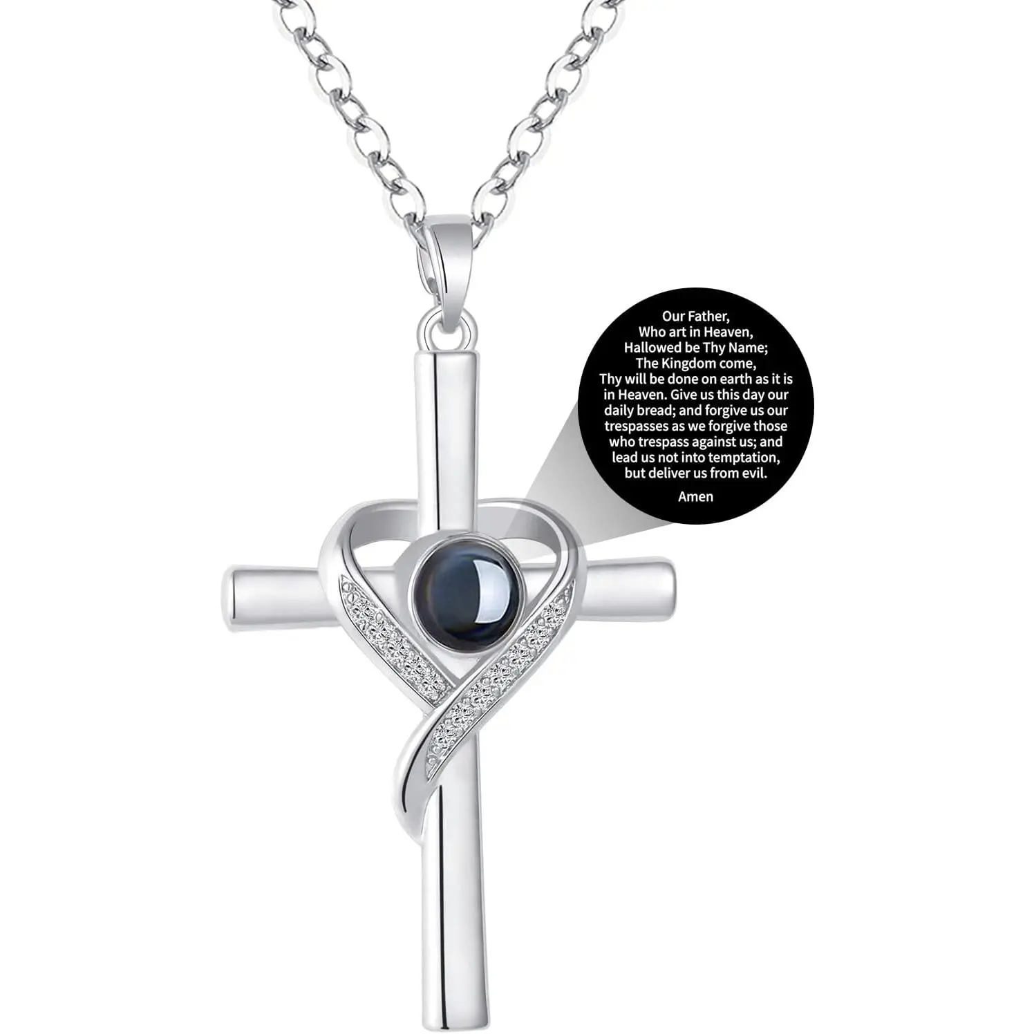 Cross Necklace with Bible Verse for Women Projection Necklace 18+2 Inches Chain Religious Spiritual Jewelry Baptism First Communion Confirmation Gifts