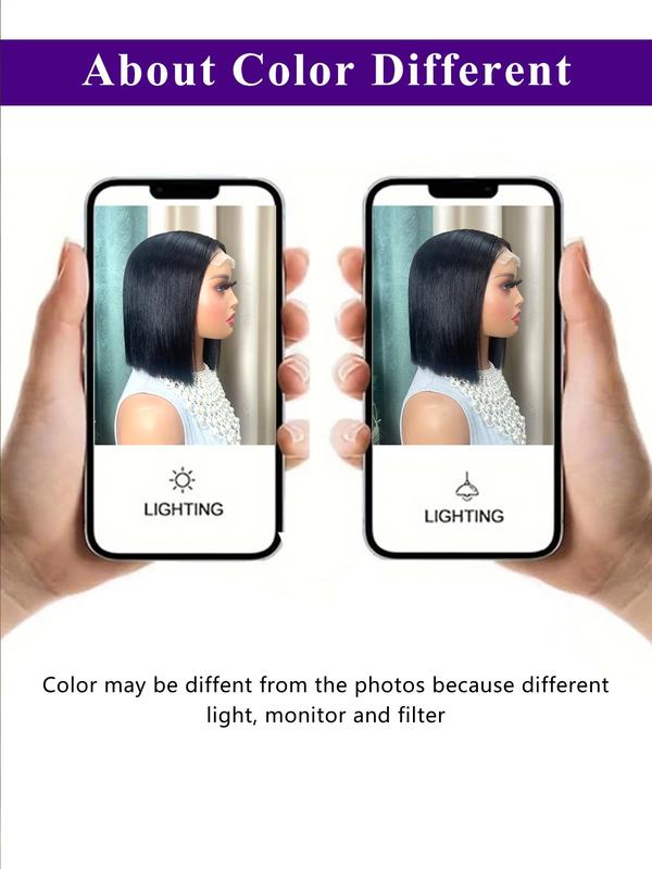 Human Hair Double Drawn Bob Wig, 4x4 Lace Frontal Pre-Plucked Natural Hairline with Elastic Band, Human Hair Short Straight Blunt Cut Wigs for Women,10 inch