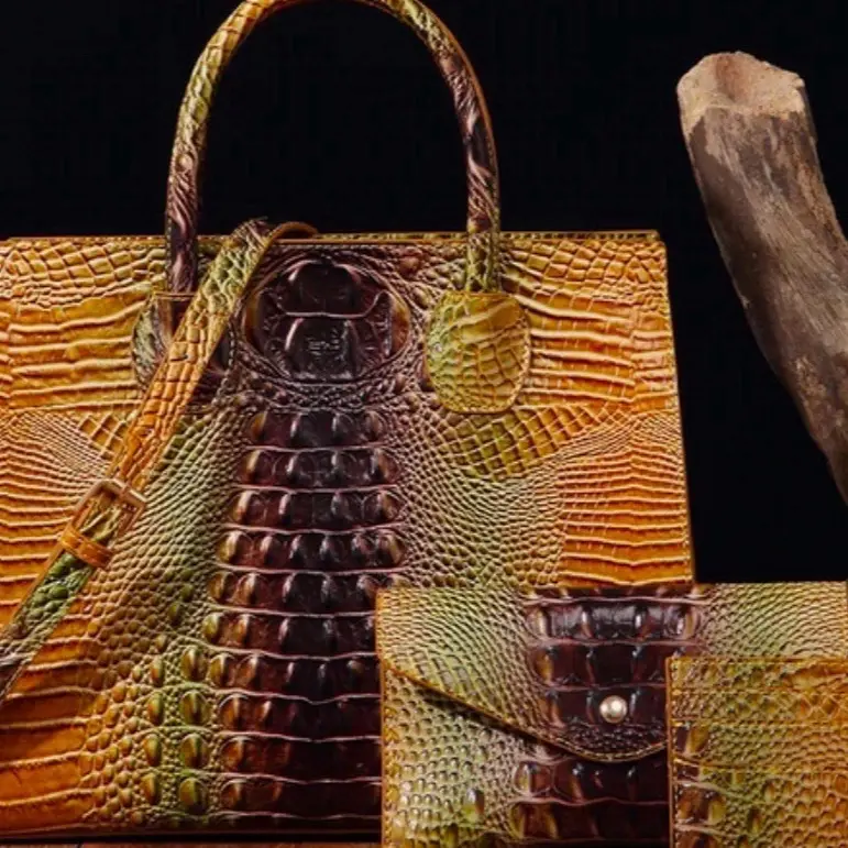 Crocodile Multi-Color Tote Bag with Adjustable Handles and Versatile Design