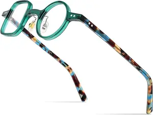 Acetate Glasses Frame Men,Left Square Right Round  Retro Optical Eyeglasses