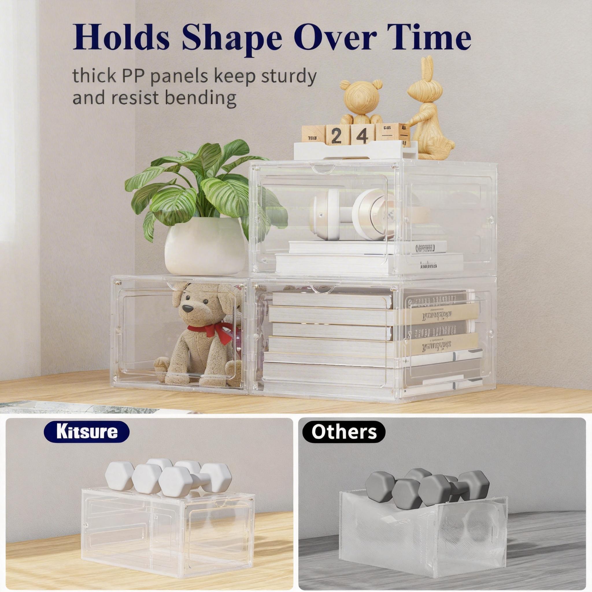 12 Pack Clear Black Shoe Storage Boxes, Stackable Plastic Shoe Organizer with Drop Front Door, Transparent Sneaker Storage Cases for Closet, Space Saving Shoe Containers for Men and Women, Foldable Shoe Box Organizer for Home