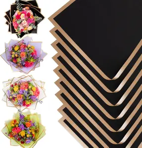 20 Sheets Premium Flower Wrapping Paper | Waterproof Flower Wrapping Paper for Bouquets | Double Sided Floral Bouquet Sheets | DIY Gifts Borderline Black/Gold