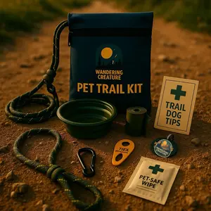 Wandering Creature Pet Trail & Safety Kit Dog Hiking Essentials with Trail Dog Tips Pet Safe Wipe and Collapsible Bowl