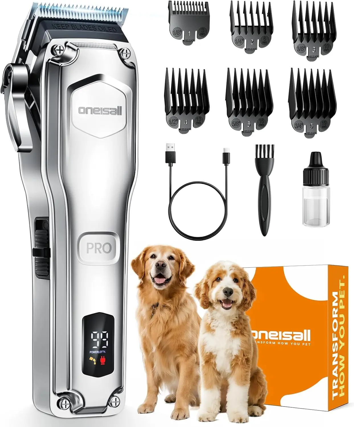 PC18 Dog Grooming Clippers for Thick Coats - 6800 RPM High-Speed, Detachable Stainless Steel Blades, 4-Hour Battery Life, Electric Dog Shaver for Matted/Knotted Hair