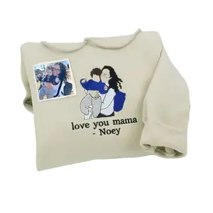 Custom Photo Embroidered Sweatshirt, Mama Portrait from Photo Sweatshirt, Embroidered Mama/Kids Photo Filling Sketch Sweater, Personalised Est Date Jumper, Gift for Mom