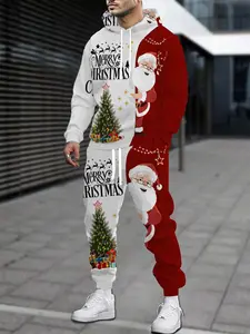 2-piece men's outfit set, Sweatsuit set, Athleisure Wear Set, including casual crew neck long sleeve hoodie and sweatpants, suitable for winter and autumn, designed for sports activities, suitable for Thanksgiving, Christmas, holiday gifts